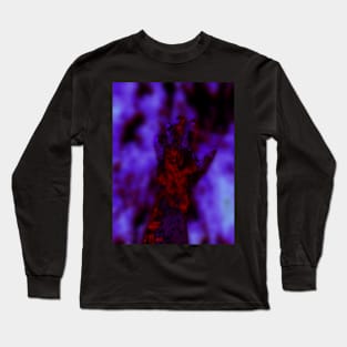 Digital collage and special processing. Psychedelic. Hand reaching on top of some bizarre surface. Hand falling apart. Red, blue. Long Sleeve T-Shirt